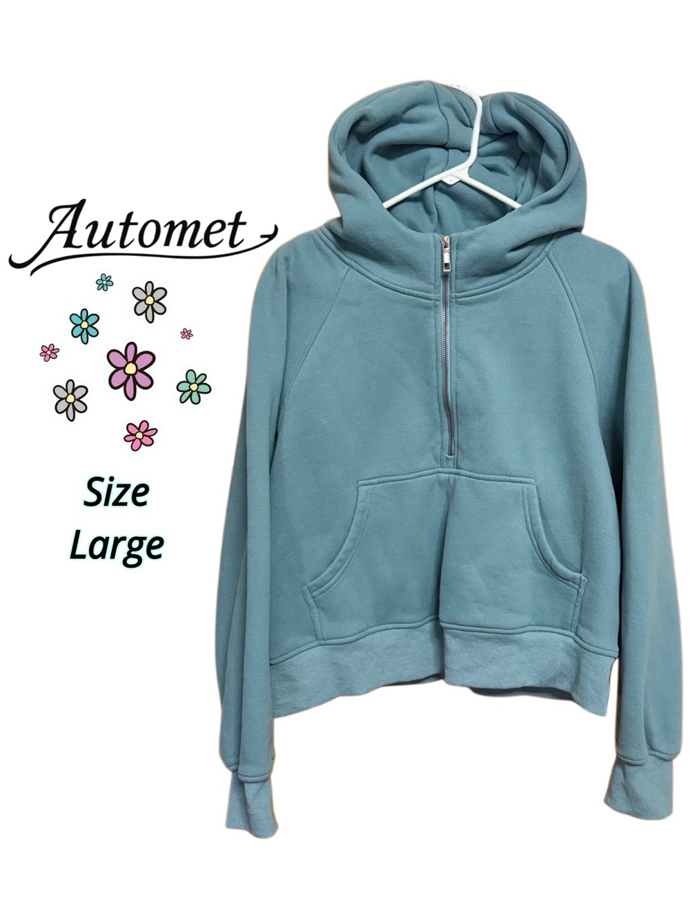 🩵💚 LIKE NEW Automet Scuba Style Hoodie L Large Teal 3/4 Zip Cozy Athleisure 💚🩵